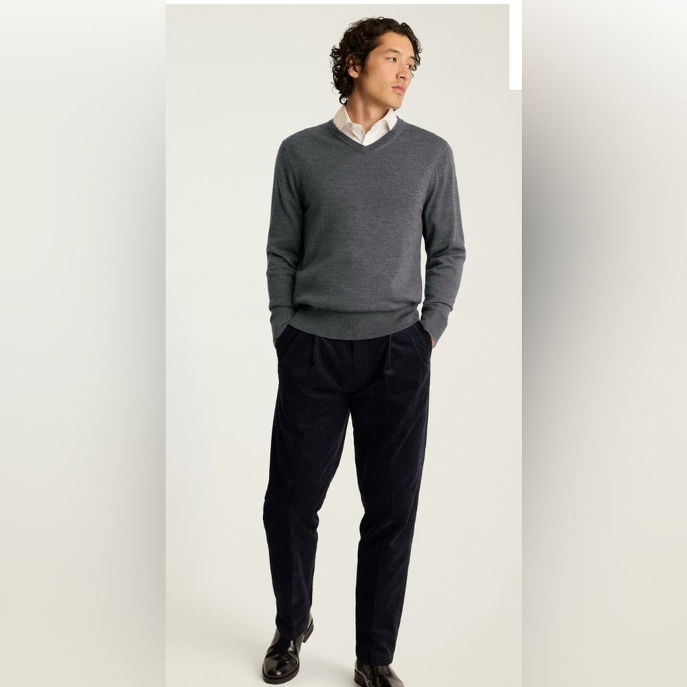 BONOBOS MENS EXTRA FINE MERINO WOOL SWEATER CHARCOAL GREY V NECK LIGHTWEIGHT L